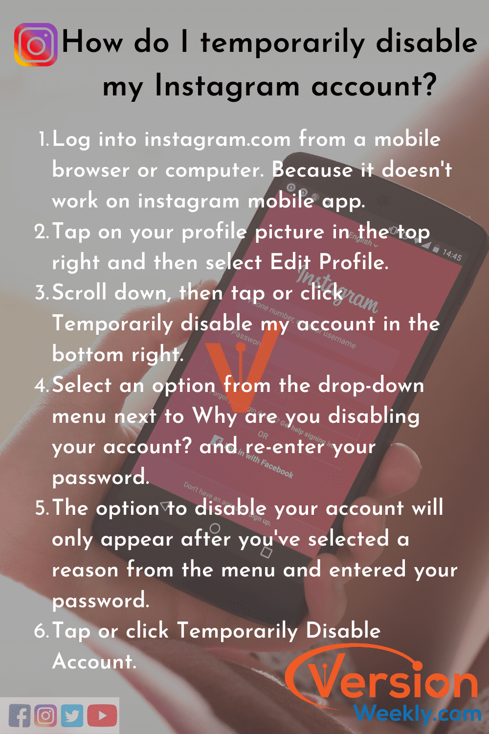 How to disable instagram account temporarily
