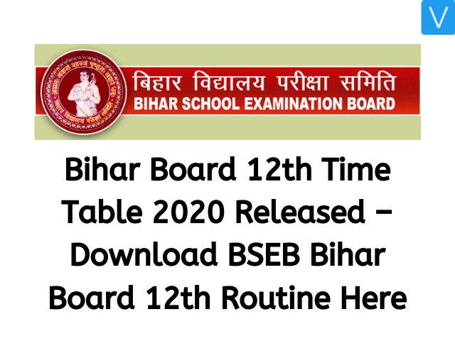 BSEB 12th Time Table 2020
