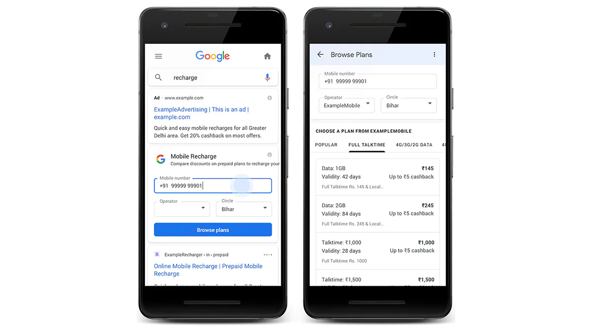 Google Search Now Allows Users to Recharge Prepaid Packs on Mobile in India: Check How it Works