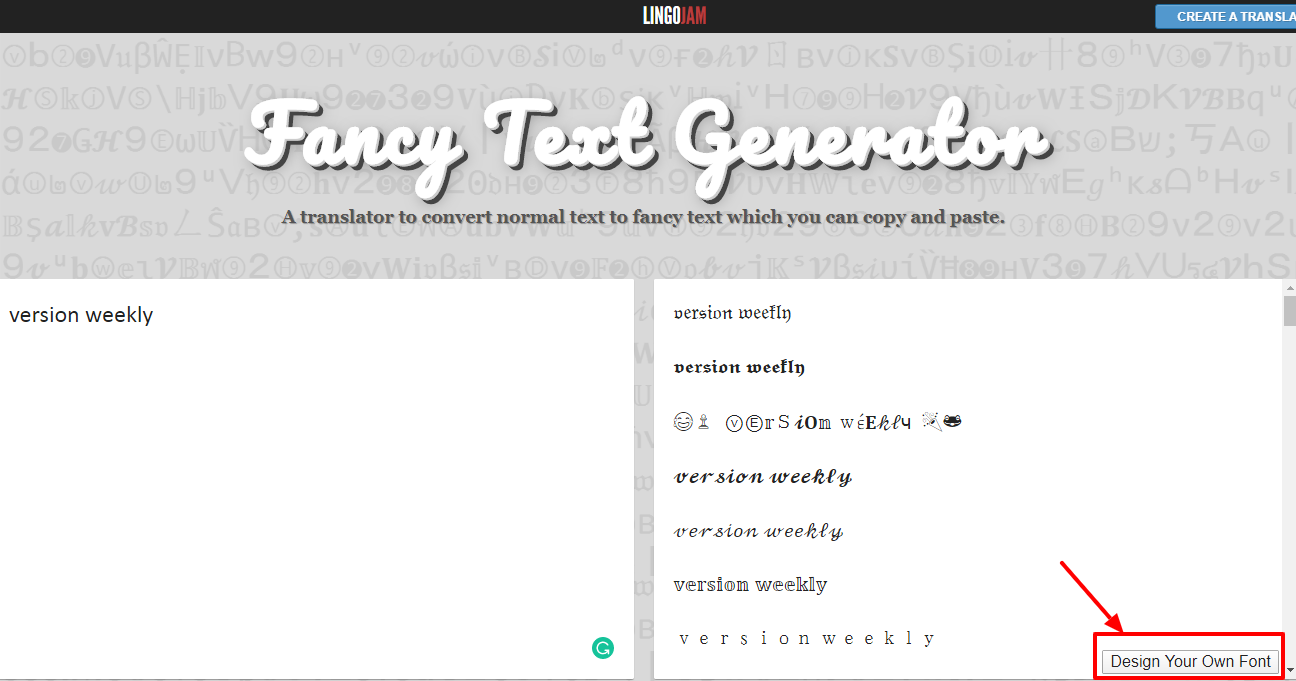 Lingojam fancy text generator tool