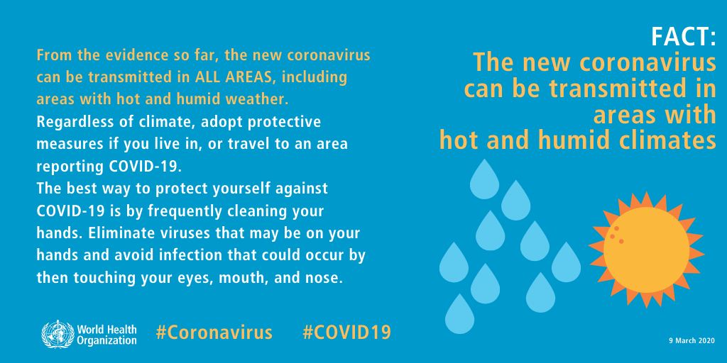 COVID-19 virus can be transmitted in areas with hot and humid climates