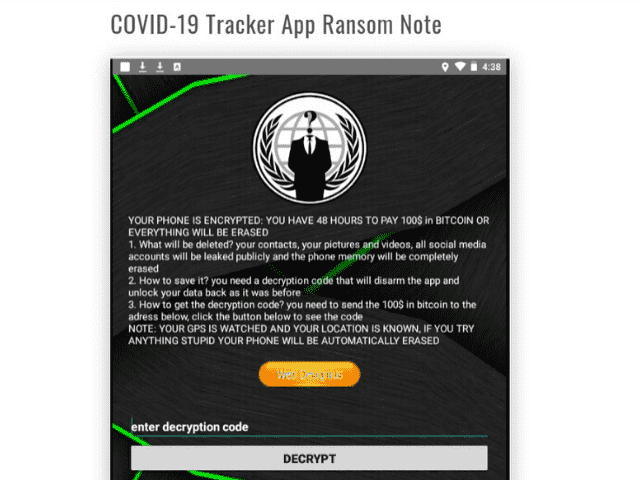 COVID19 Tracking App Ransom Note