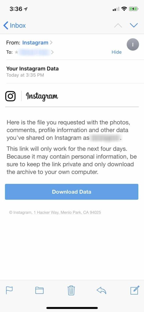 Download Data email image to save IG data
