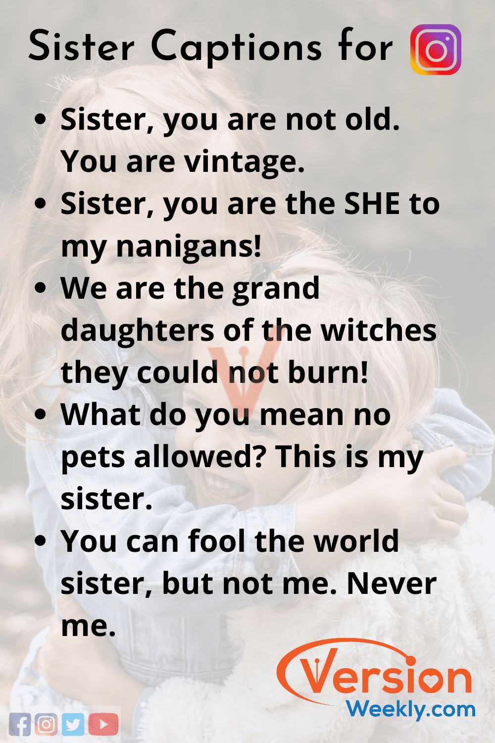 100+ Best Funny Witty Sister Captions for Instagram | Cute Instagram Quotes  for Twin Little Sisters Pictures – Version Weekly
