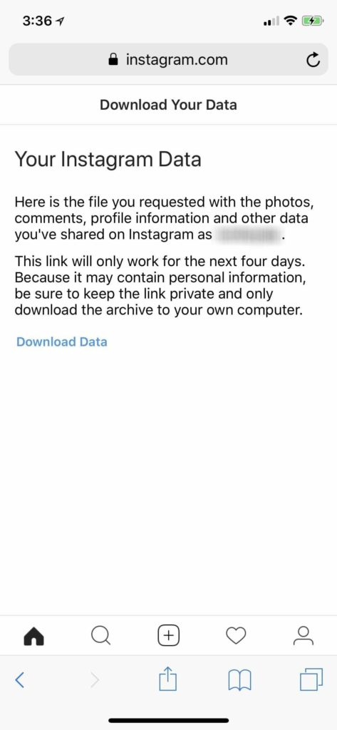 click on Download Data and backup your Instagram Data