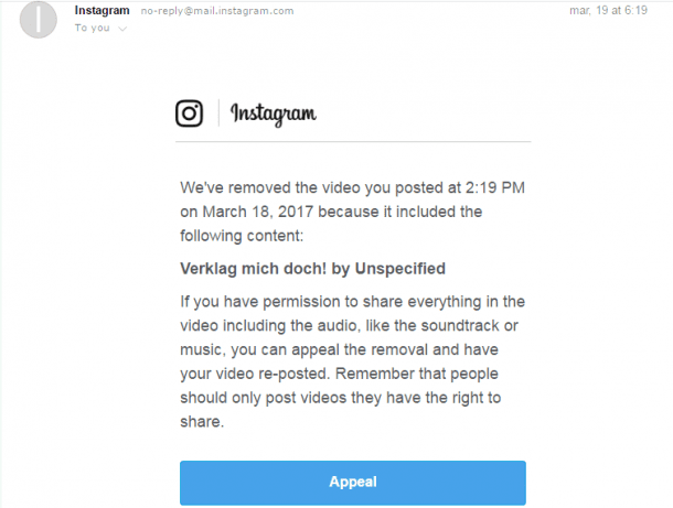 Appeal option to avoid copyright music issue on instagram