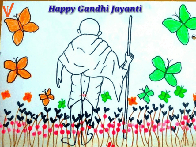 colorful mahatma Gandhi drawing sketch