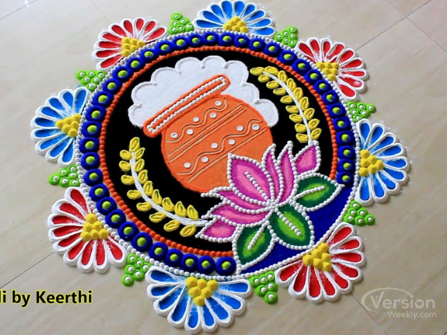 simple & colorful pot rangoli for sankranti festival