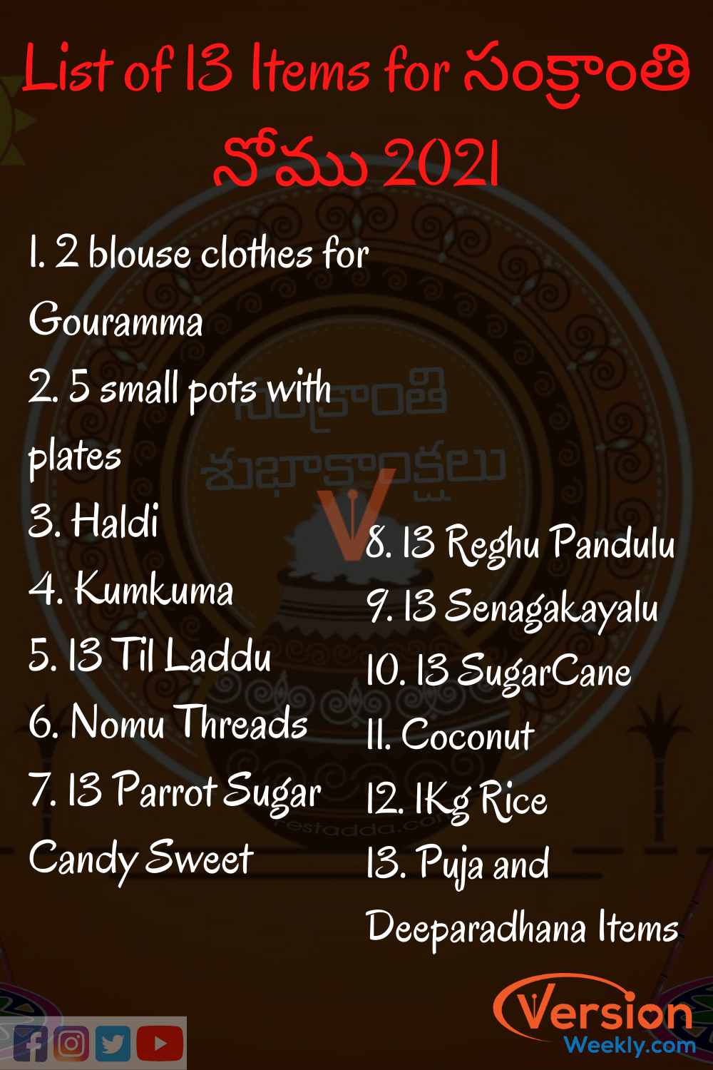 13 Sankranti nomu items list image
