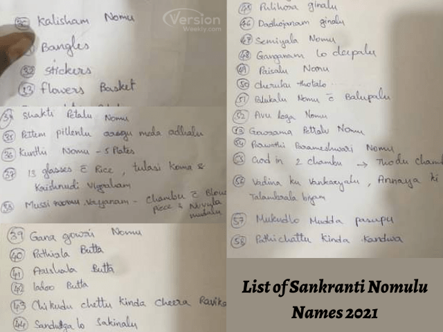 List of Sankranti Nomulu 2021