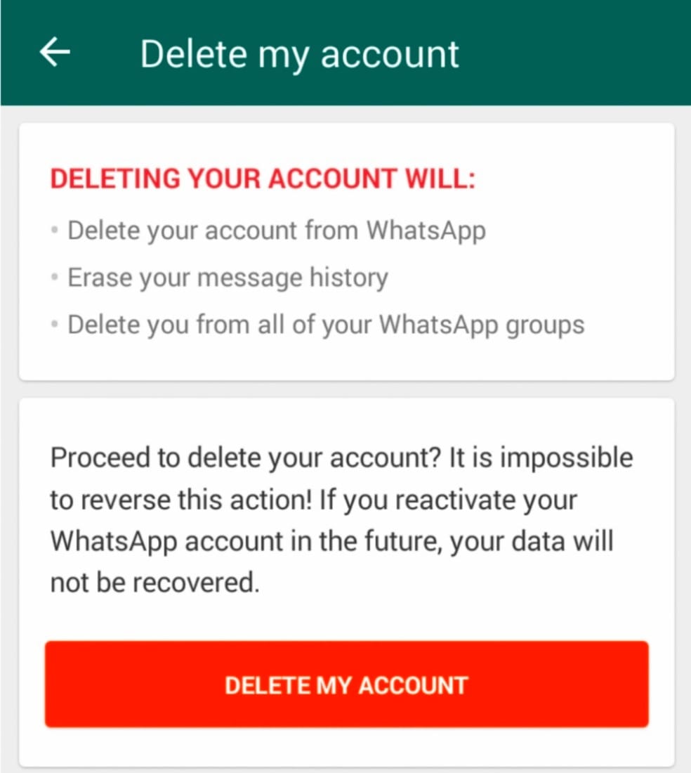 Unblock Yourself on WhatsApp by deleting account