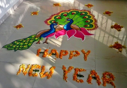 Peacock Rangoli Design for New Year