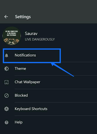 choose notifications option from menu