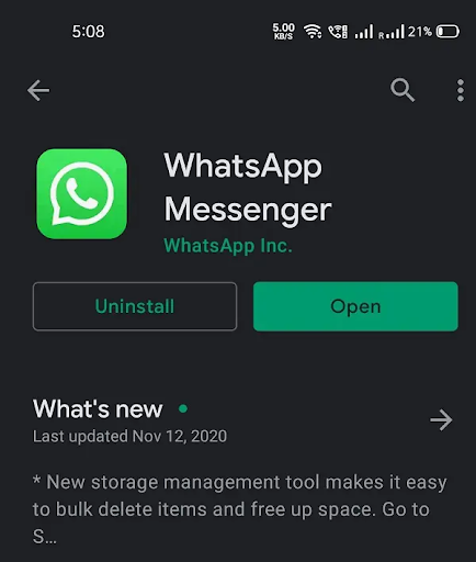 open whatsapp messenger after updating