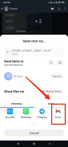 select the gmail to transfer the data