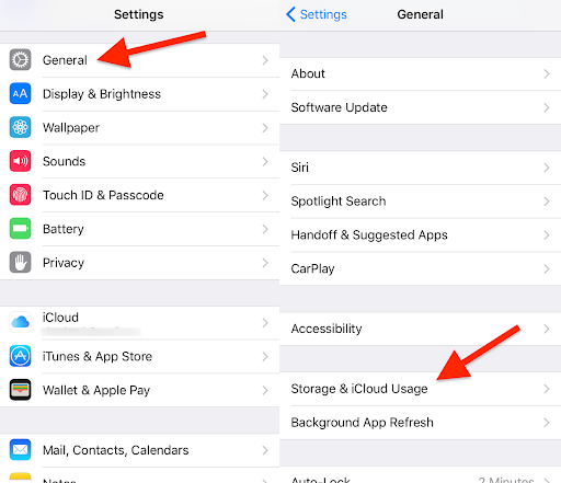 storage and icloud usage option in settings