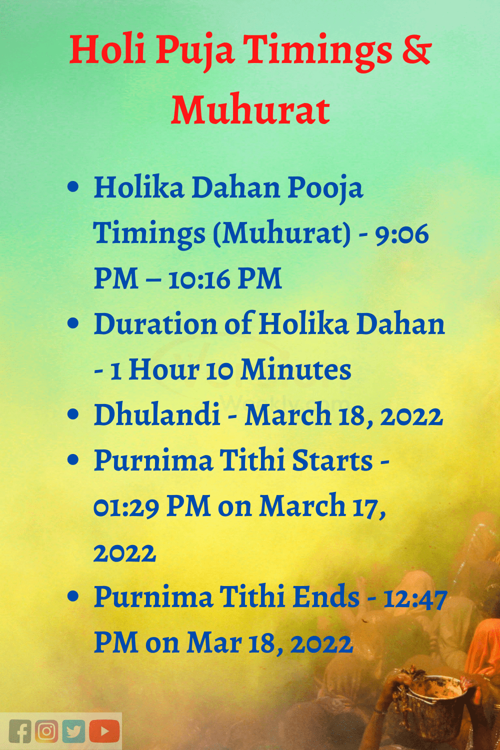Holi 2022 Date and Time