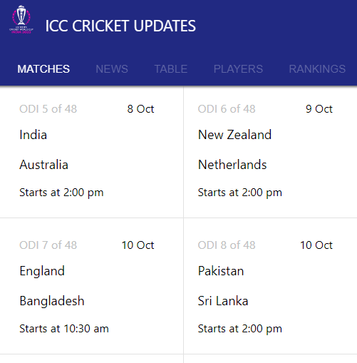 ICC World Cup Cricket 2023 Schedule 2